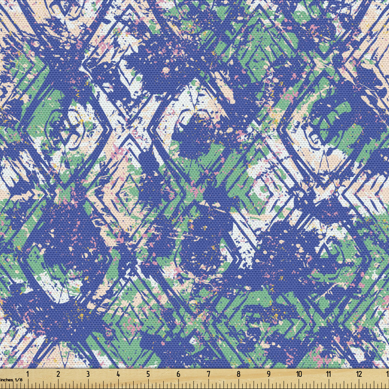 Sanatsal Parça Kumaş Boya Lekeli Arka Planda Geometrik Motifler