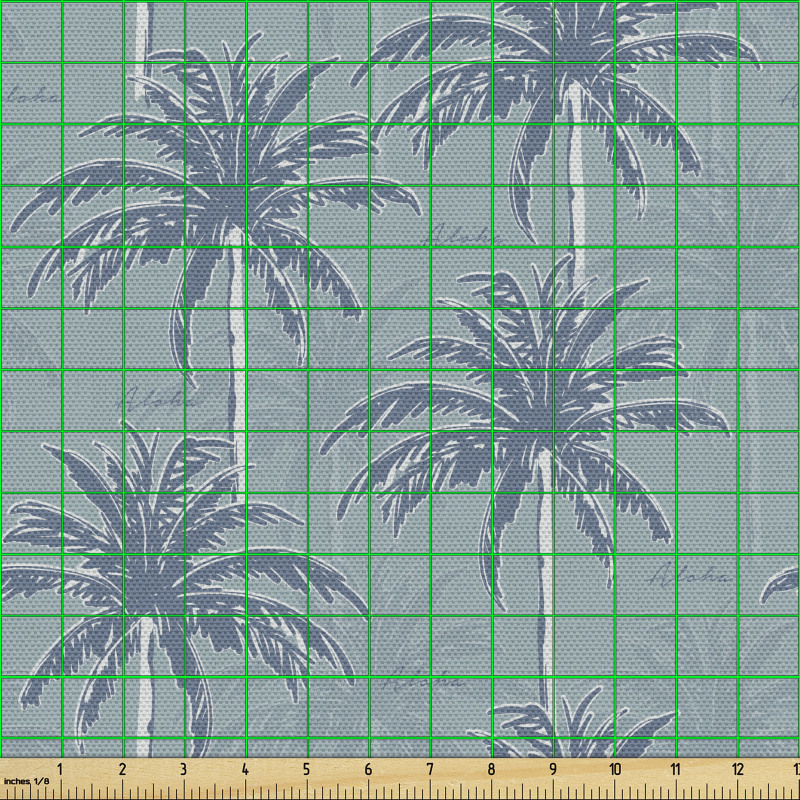 Tropik Parça Kumaş Soğuk Tonlarda Devamlı Tasarım Palmiyeler
