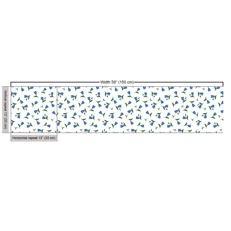 Floral Parça Kumaş Mavi Çiçek Tomurcuk Desenli