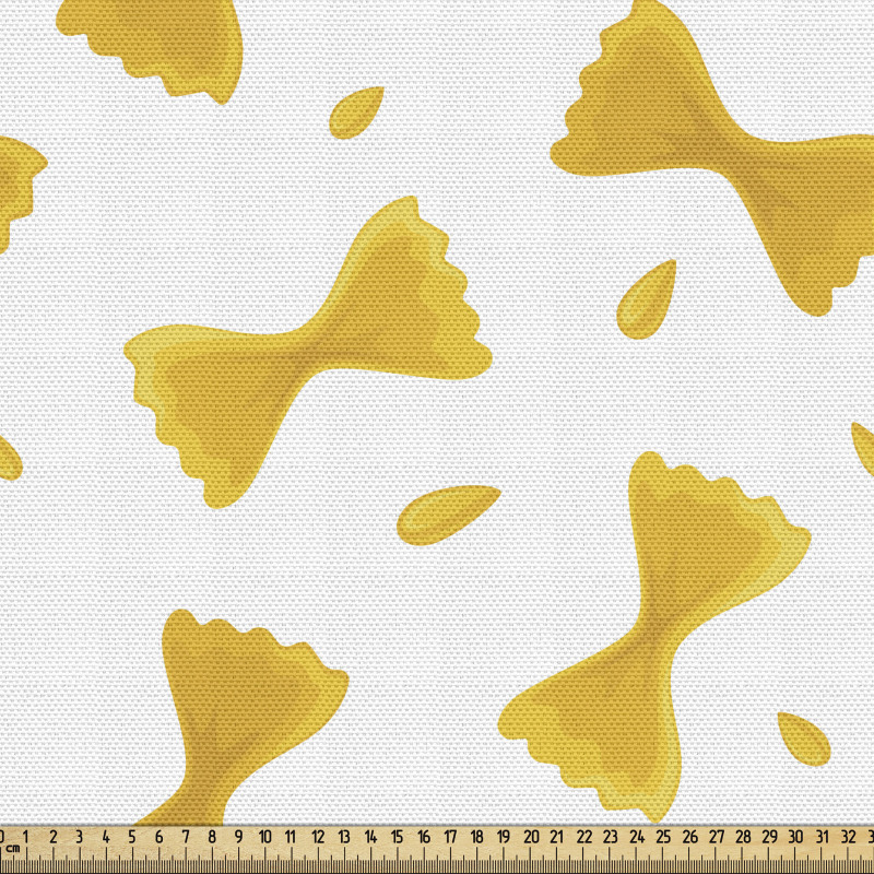 Yiyecek Parça Kumaş Beyaz Fon Üzerinde Sarı Makarna Desenli