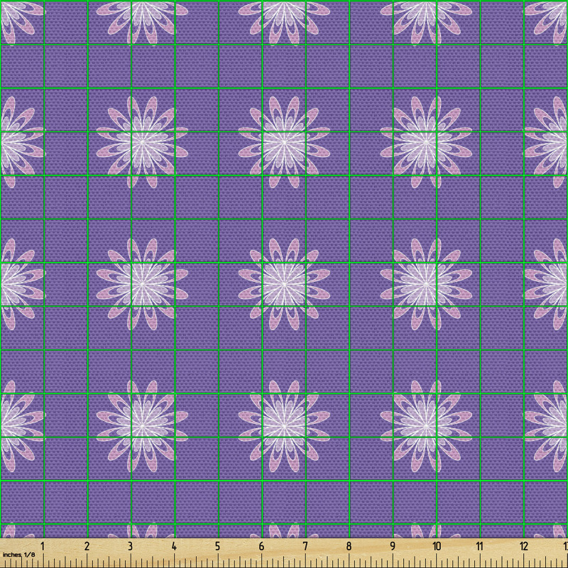 Floral Parça Kumaş Doğa Mor Fon Üzerinde Çiçekler