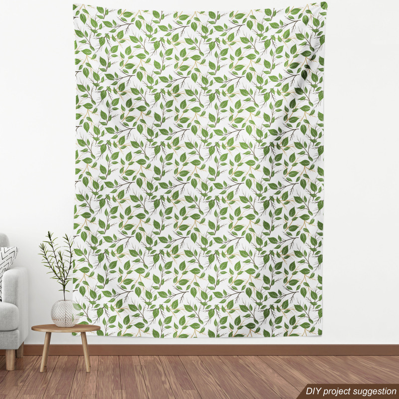 Bitki Parça Kumaş Modern ve Grafik Çizim Yapraklı Ağaç Dalları 