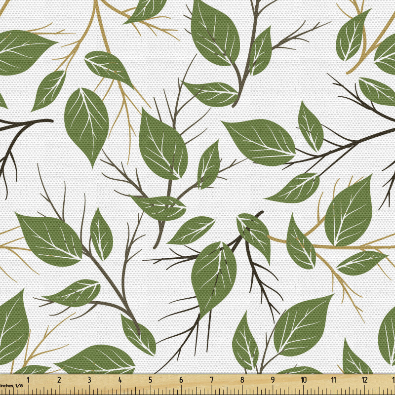 Bitki Parça Kumaş Modern ve Grafik Çizim Yapraklı Ağaç Dalları 