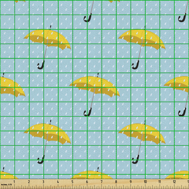 Doğa Parça Kumaş Yağmur Damlaları ve Sevimli Şemsiye İkonları