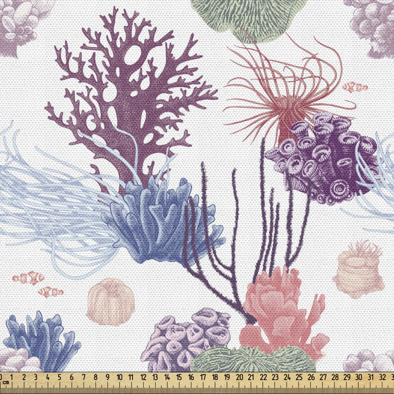 Romantik Parça Kumaş Detaylı Vintage Mercan ve Deniz Bitkileri