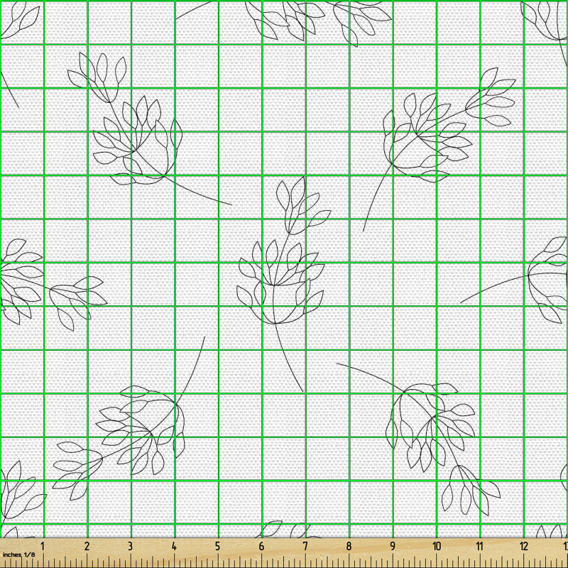 Floral Parça Kumaş Beyaz Fon Üstünde Siyah Beyaz Yapraklar