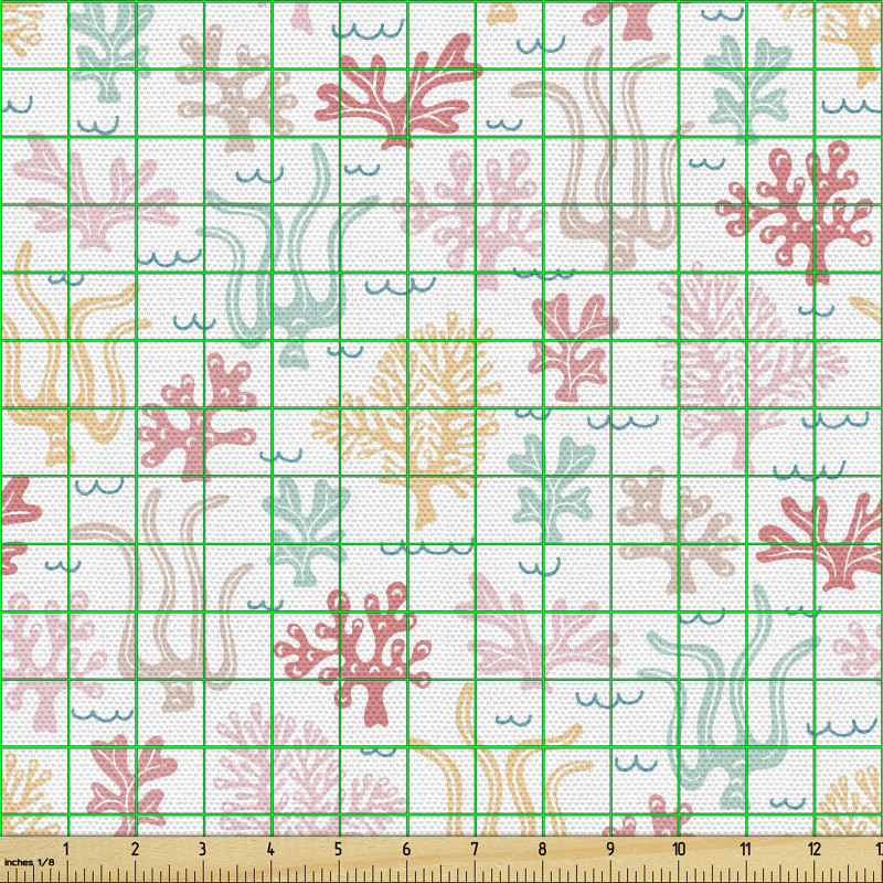 Doğa Parça Kumaş Sevimli Güzel Yosun ve Alg Denizaltı Çizimleri