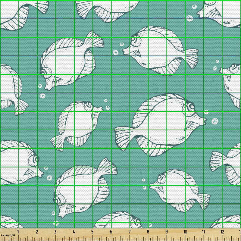 Deniz Altı Parça Kumaş Kabarcıklar ile Balıkların Eskiz Çizimi