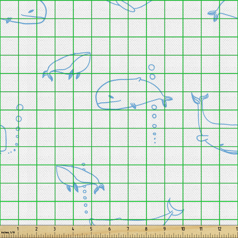 Karalama Parça Kumaş El Çizimi Balinalar ile Kabarcıklar Deseni