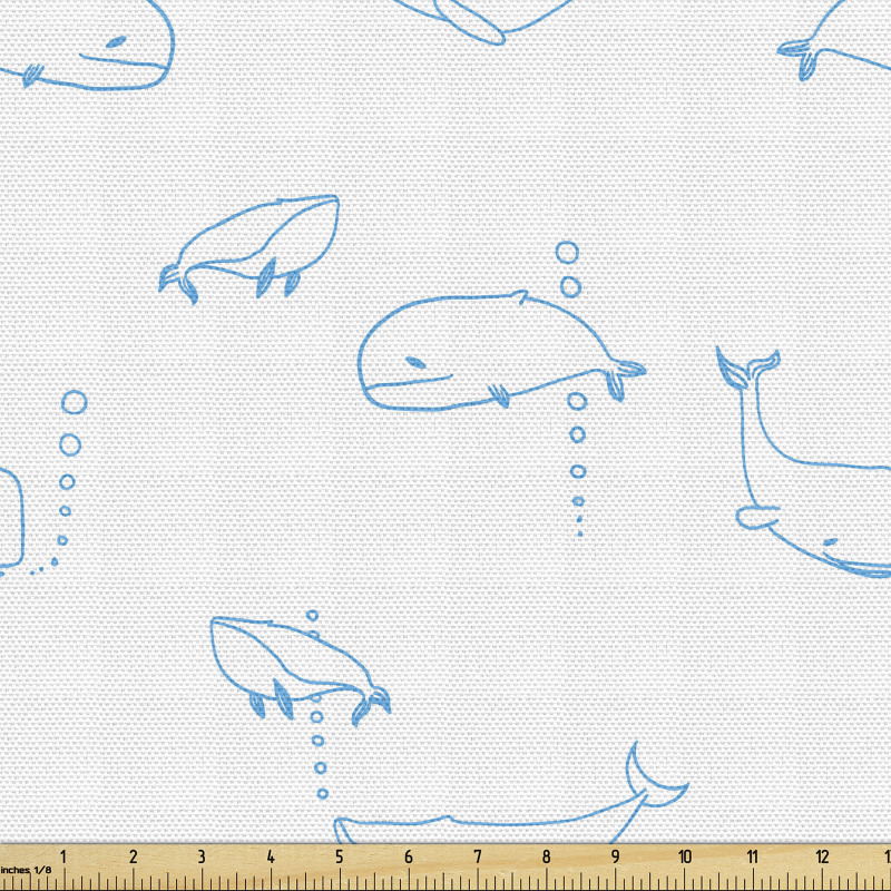 Karalama Parça Kumaş El Çizimi Balinalar ile Kabarcıklar Deseni
