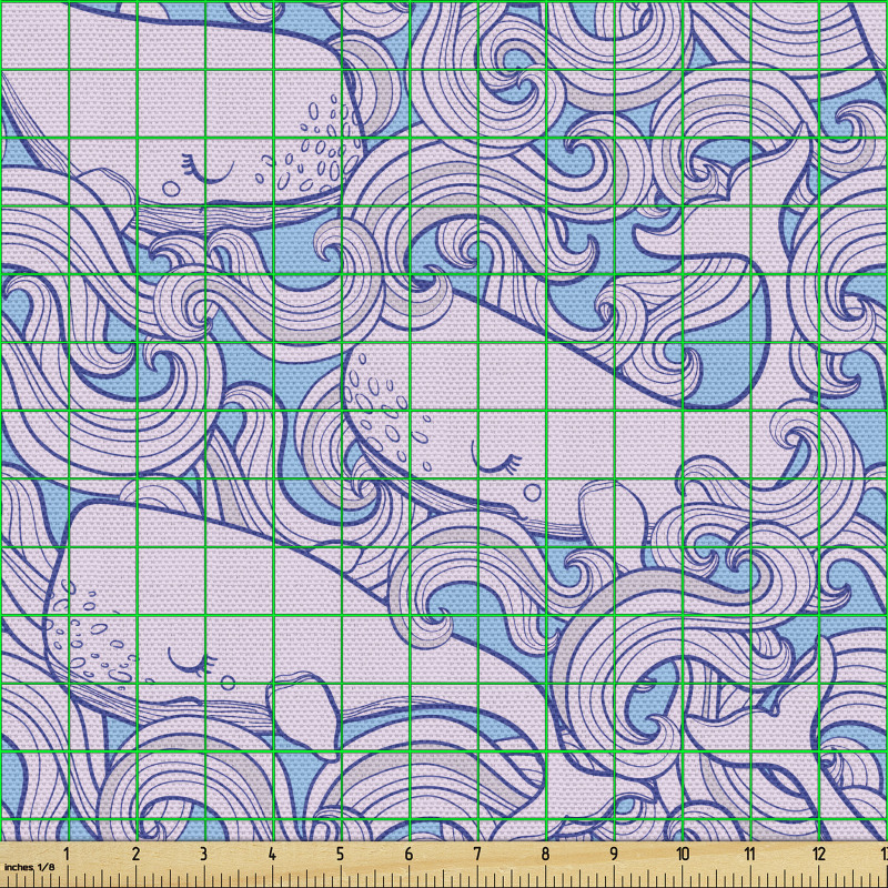 Romantik Parça Kumaş El Çizimi ile Huzurla Uyuyan Balinalar