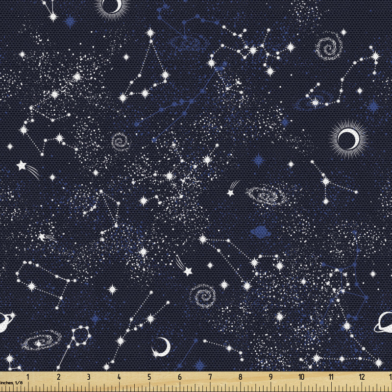 Galaksi Parça Kumaş Yıldız Takımları Ay ve Güneş ile Gökyüzü