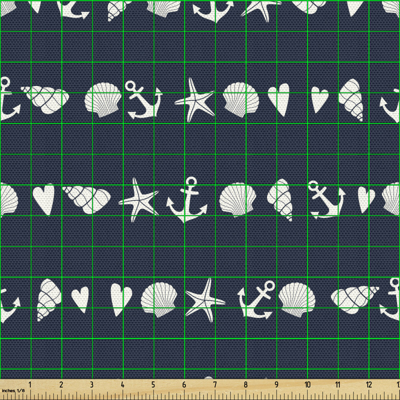 Çapa Parça Kumaş Lacivert Fonda Çizilmiş Deniz Temalı Şekiller