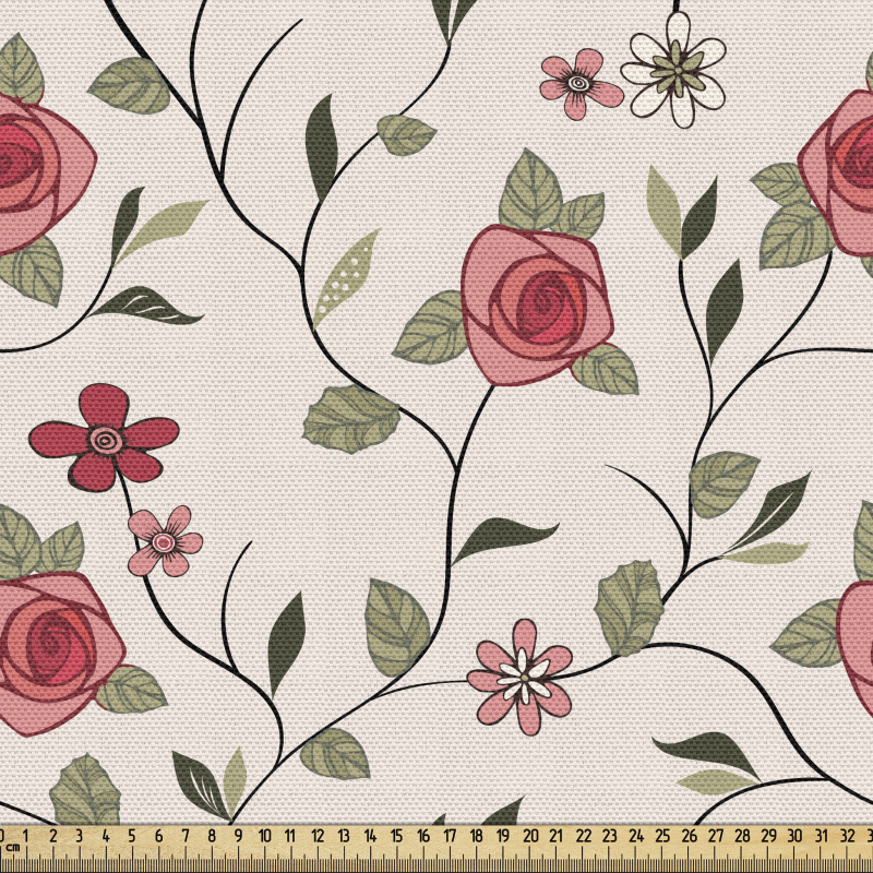 Vintage Parça Kumaş Romantik ve Nostaljik Çiçek Dalları Çizimi