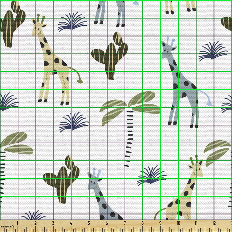 Hayvanlı Parça Kumaş Palmiye Kaktüs ve Zürafa İllüstrasyonu