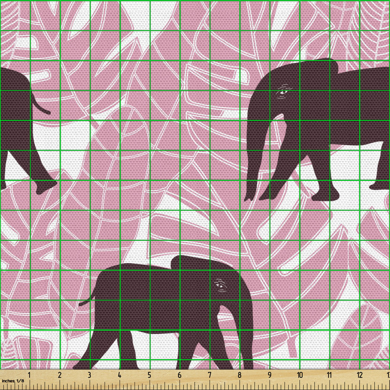 Hayvan Parça Kumaş Tropikal Yaprak Desenlerinin Üzerine Filler