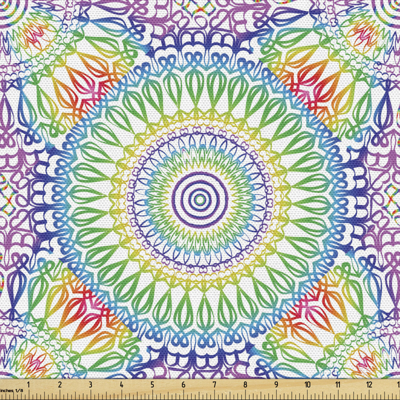 Boho Parça Kumaş Gökkuşağı Mandala Mozaik Bohem Modern Desen
