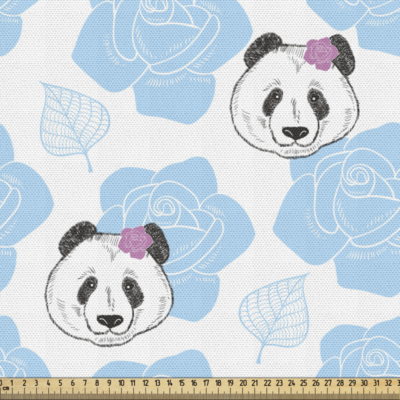 Floral Parça Kumaş Çiçekli Panda Desenli