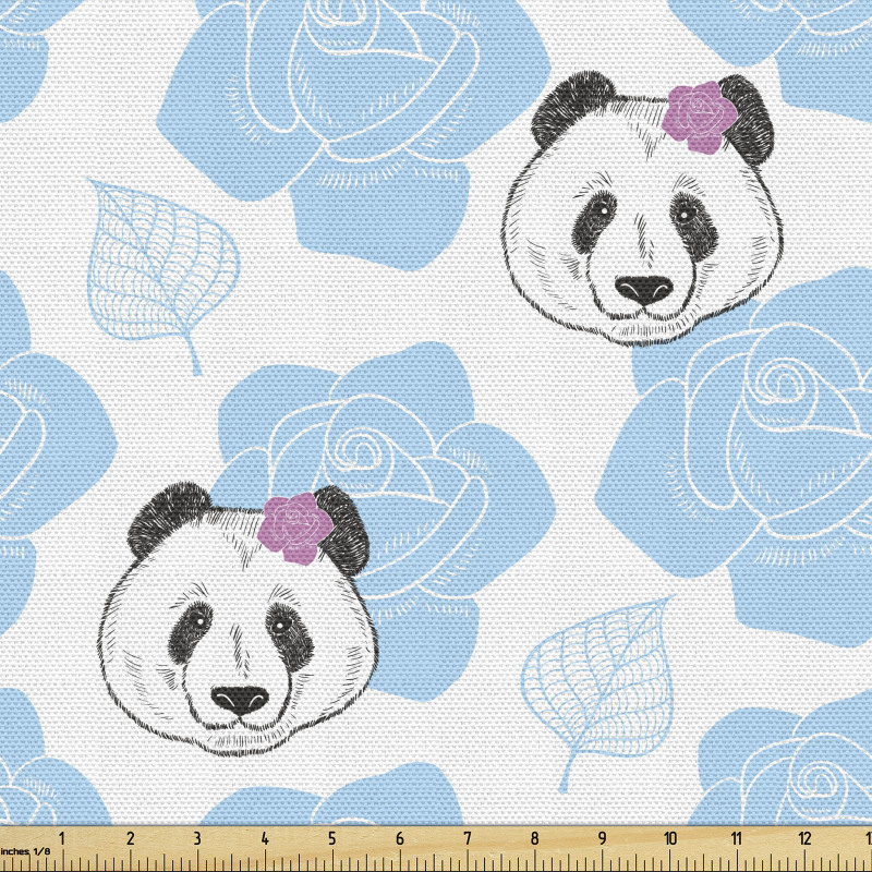 Floral Parça Kumaş Çiçekli Panda Desenli