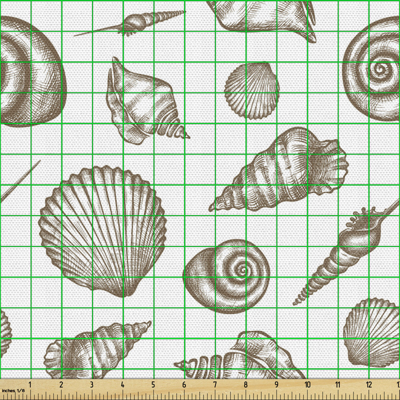El Çizimi Parça Kumaş Deniz Kabuğu Desenli