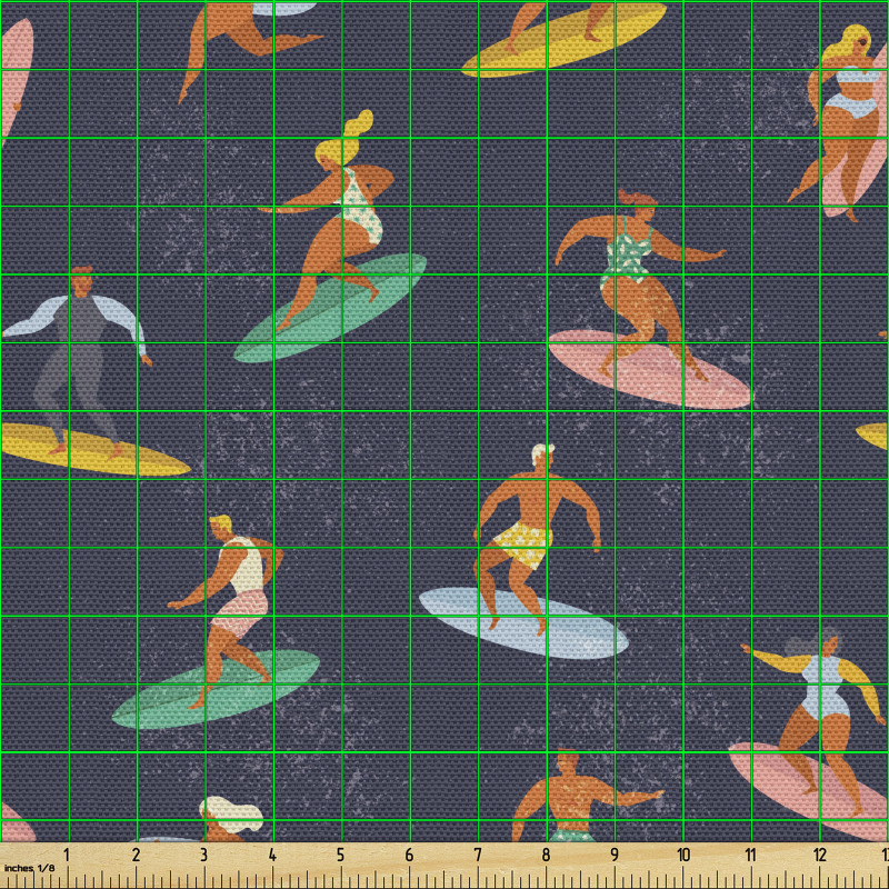 Sörf Parça Kumaş Tahta Üzerinde İnsanlar Minimal Tekrarlı Desen
