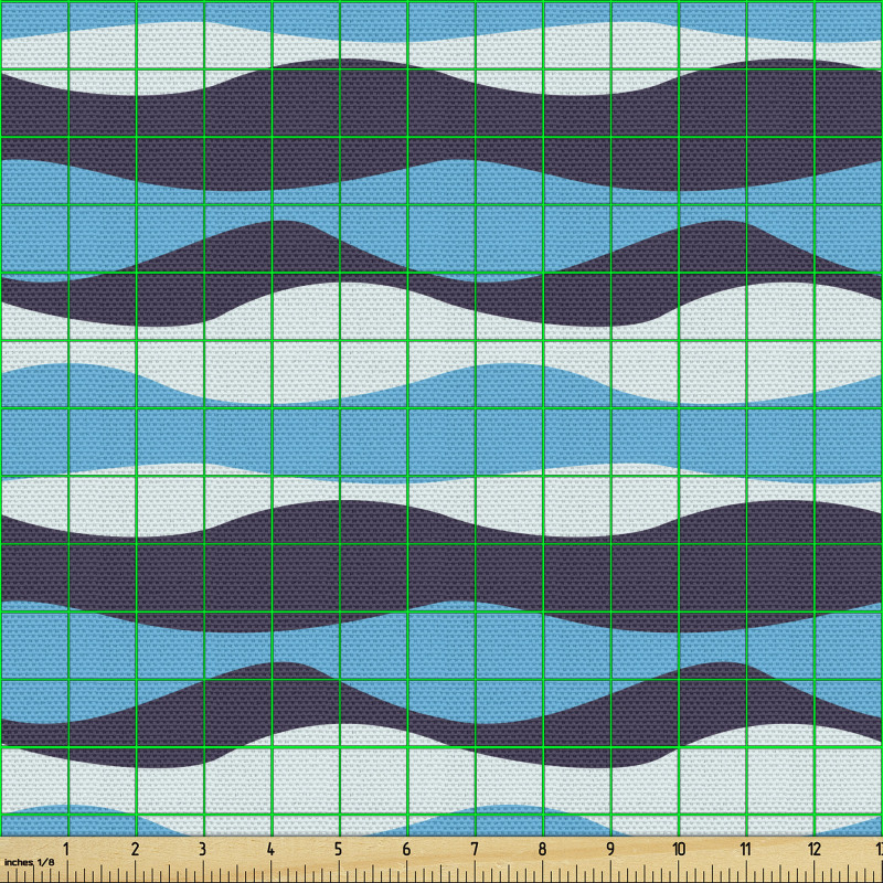 Lacivert Parça Kumaş Monokromatik Soyut Dalgalı Yatay Şeritler