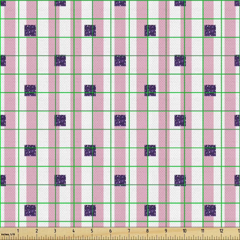 Geometrik Parça Kumaş Kareli Noktalı Dikey Tekrarlı Çizgiler 