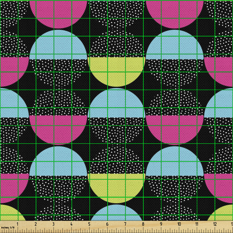 Geometrik Parça Kumaş Renkli Puantiyeli Yarım Tekrarlı Daireler