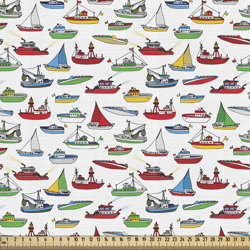 Denizci Parça Kumaş Renkli Gemi Desenleri
