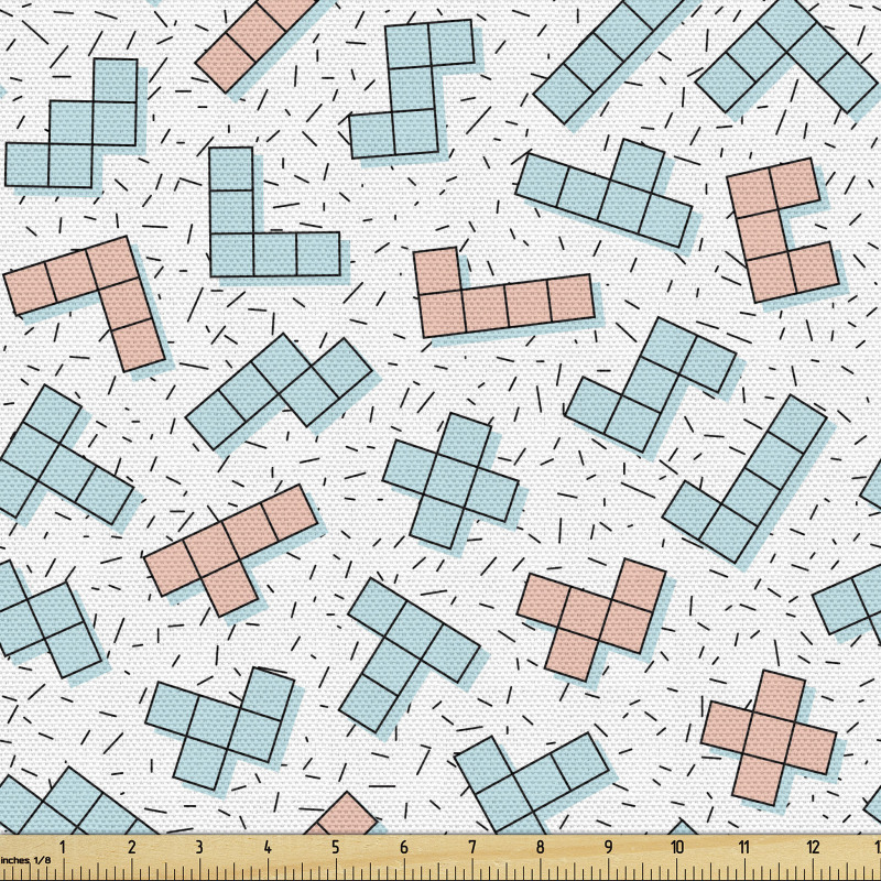 Geometrik Parça Kumaş Beyaz Fonlu Tetris