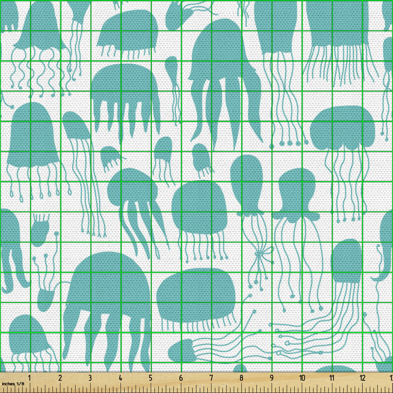 Turkuaz Parça Kumaş Tekrarlı Denizanası Soyut Dijital Tasarım 