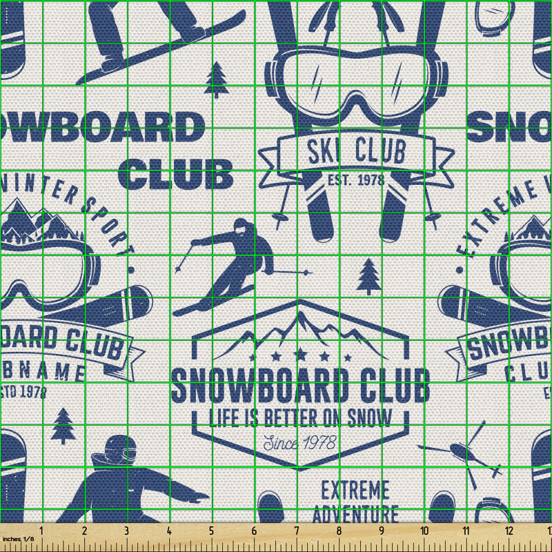 Kış Sporları Parça Kumaş Snowboard ve Kayak Kulübü Desenli