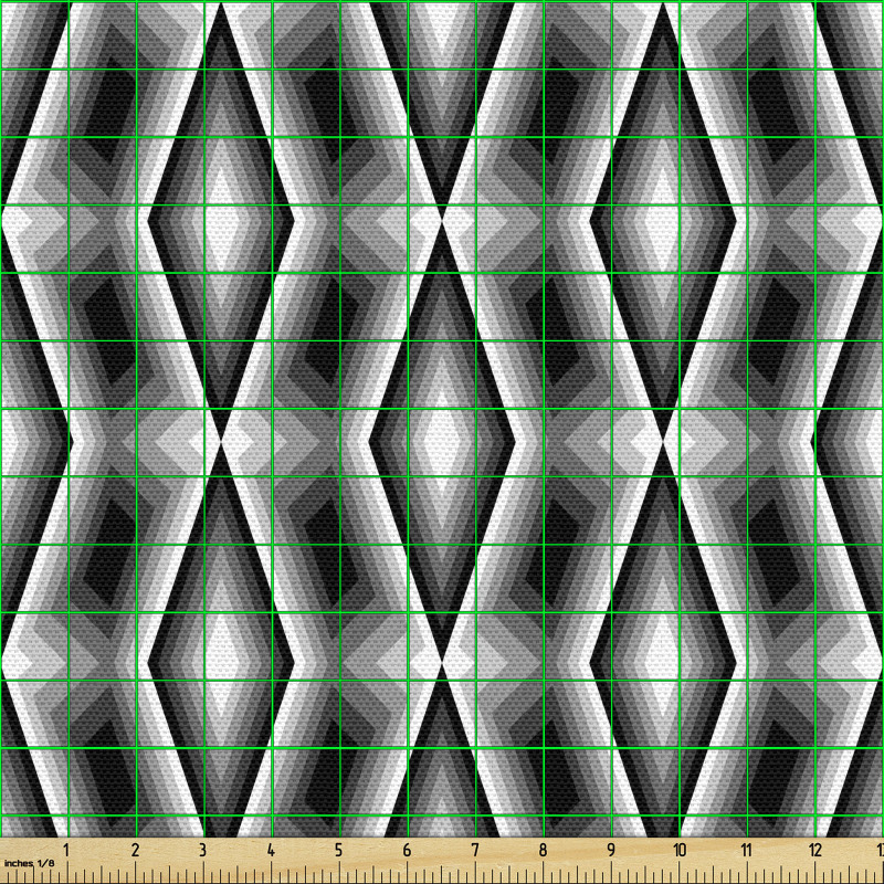 Geometrik Parça Kumaş Monokrom Zikzak Desenli