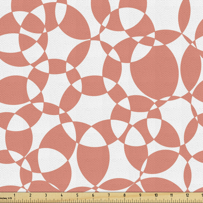 Geometrik Parça Kumaş Mercan Rengi Optik İlüzyon Daireleri