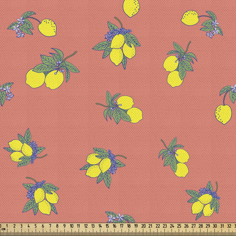 Meyve Parça Kumaş Çiçeklenmiş Yapraklı Limon Ağacı Dalları
