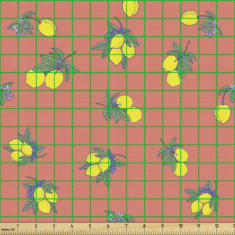 Meyve Parça Kumaş Çiçeklenmiş Yapraklı Limon Ağacı Dalları