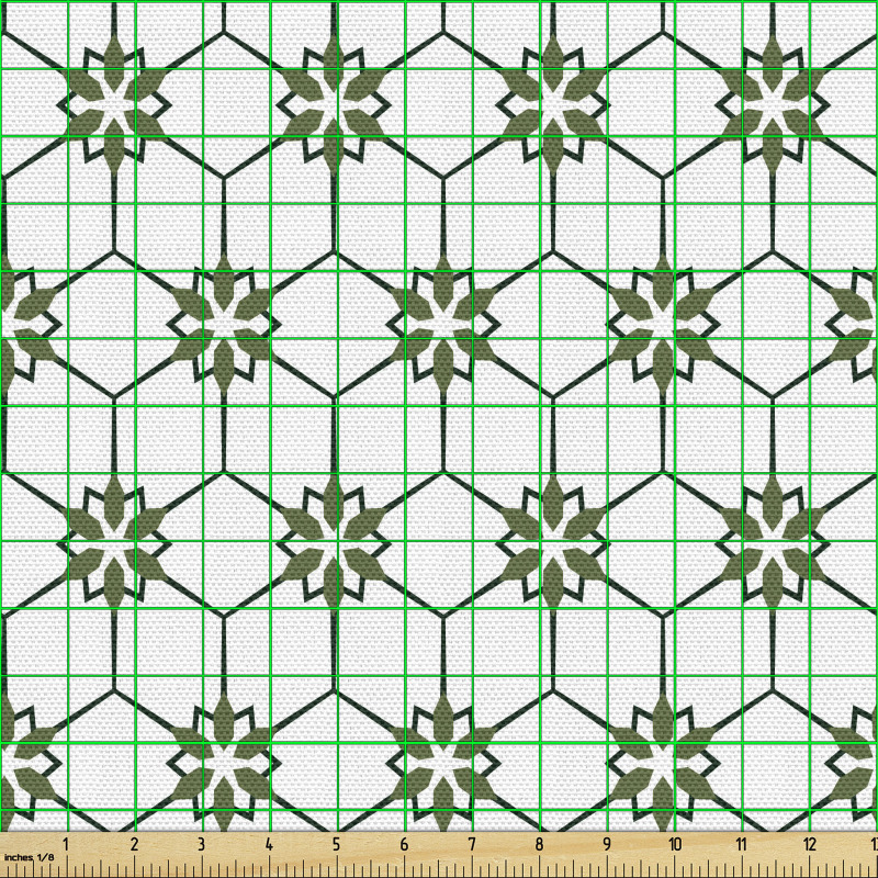 Geometrik Parça Kumaş Karo Stilinde Altıgen Çiçekler Desenli