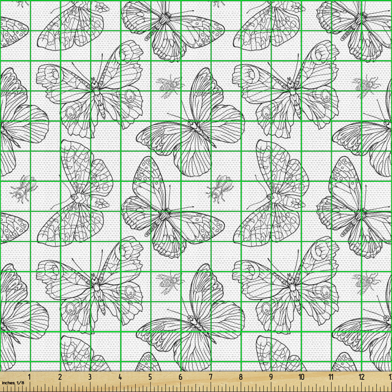 Kelebek Parça Kumaş Pul Kanatlı Böcekler Monokrom Tarz Çizim