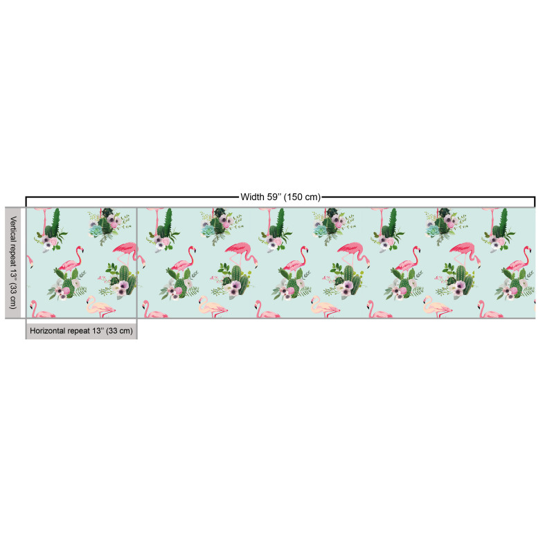 Tropik Parça Kumaş Renkli Flamingolar ve Hawai Bitkileri Deseni
