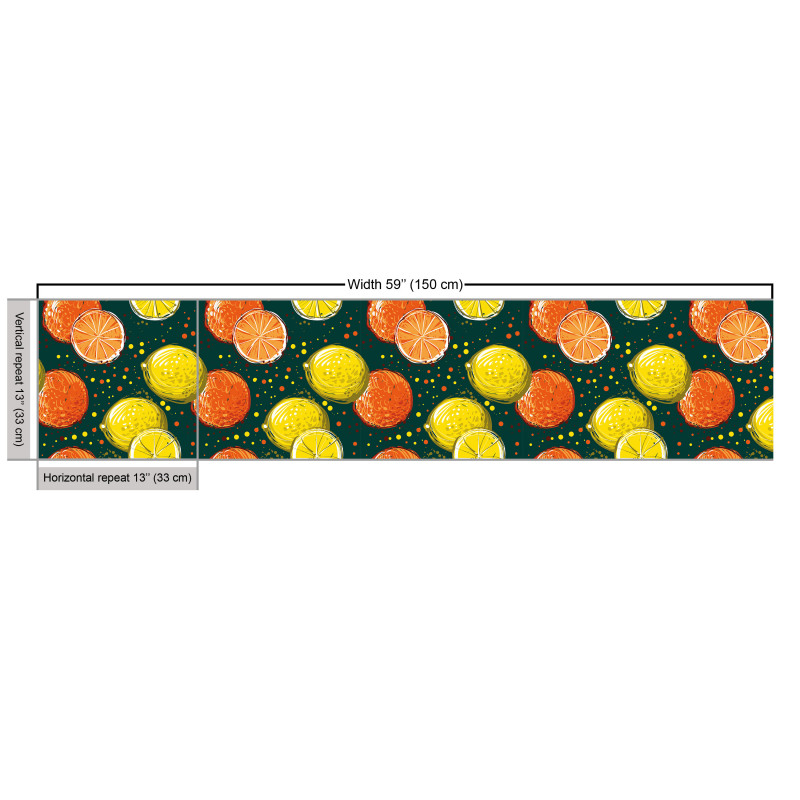 Meyve Parça Kumaş Sanatsal Limon ve Portakal Düzensiz Puantiye
