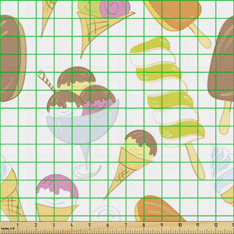 Dondurma Parça Kumaş Grafik Tasarım Külahlı Soğuk Tatlı Gıdalar