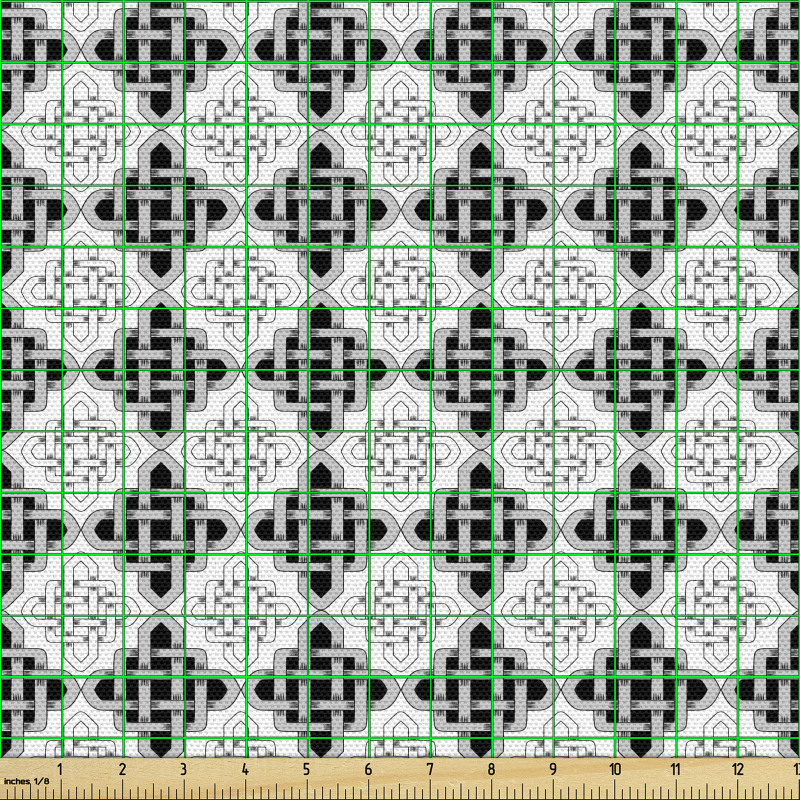 Geometrik Parça Kumaş Siyah Beyaz Kelt Düğüm