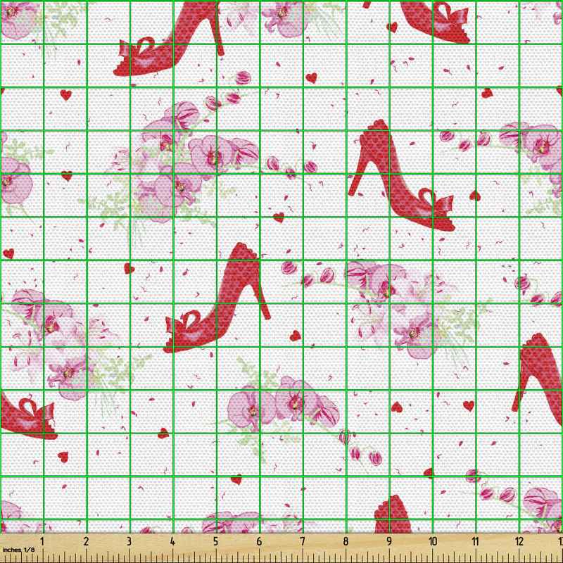 Çiçekli Parça Kumaş Kırmızı Ayakkabı
