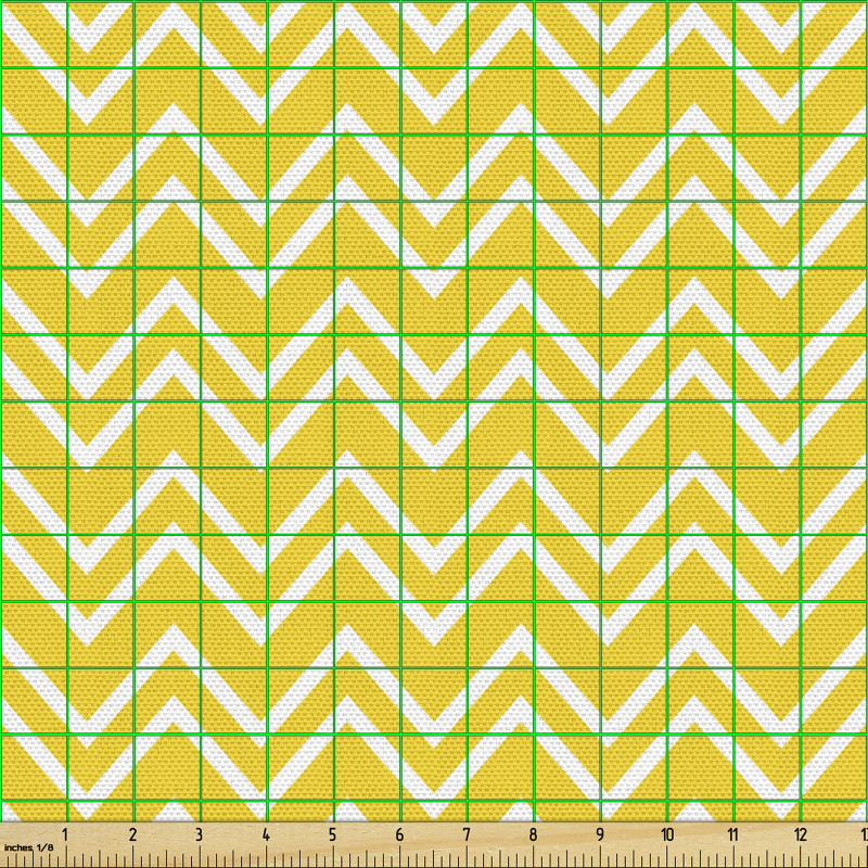 Geometrik Parça Kumaş Sarı Beyaz Zikzak