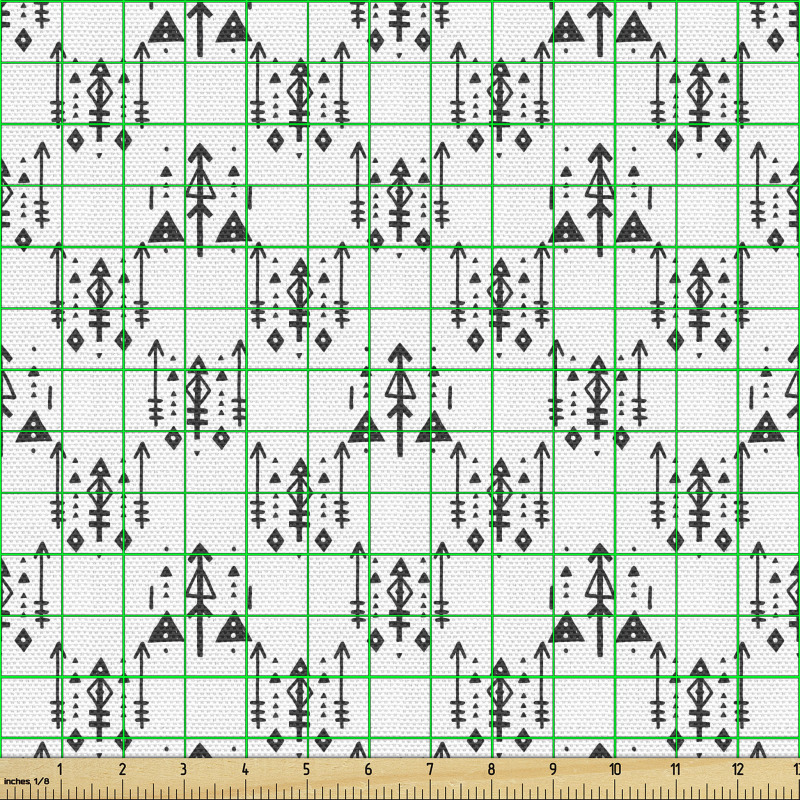 Tribal Parça Kumaş Siyah Beyaz Ok Desenli