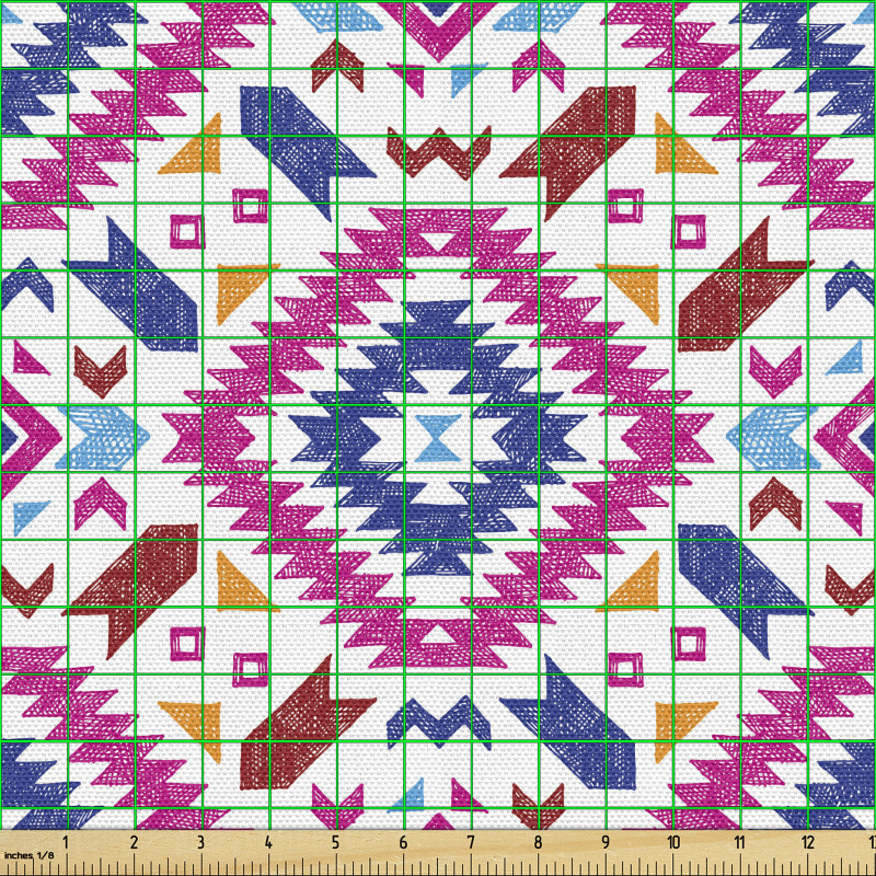 Geometrik Parça Kumaş Mavi Kilim Desenli