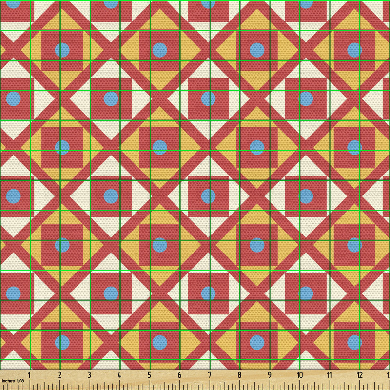 Geometrik Parça Kumaş Kırmızı Dörtgen Desenli