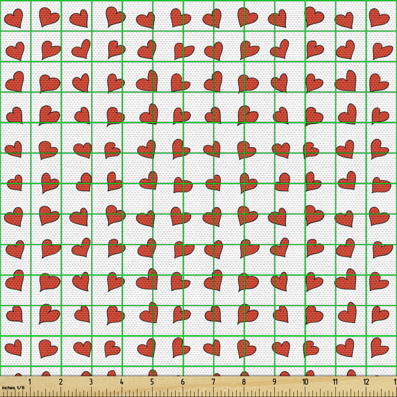 Romantik Parça Kumaş Kırmızı Kalp Desenli