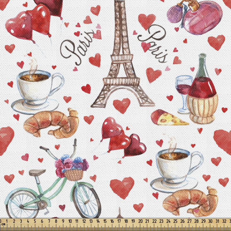Fransa Parça Kumaş Paris Aşkı Desenli