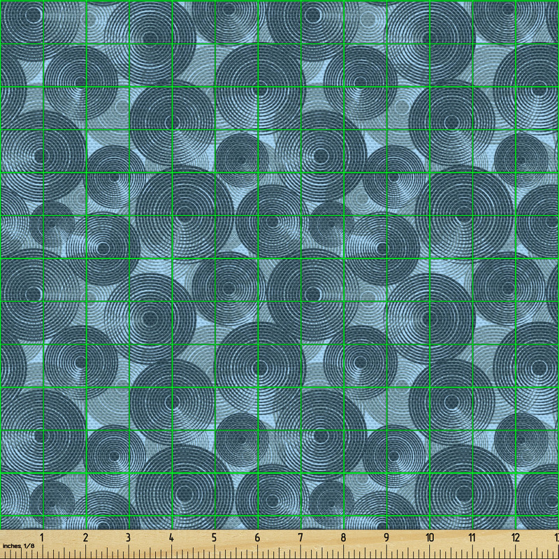 Soyut Parça Kumaş Mavi Spiral Daireler